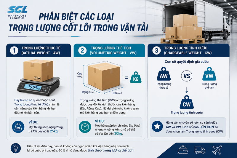 Phân biệt các loại trọng lượng cốt lõi trong vận tải