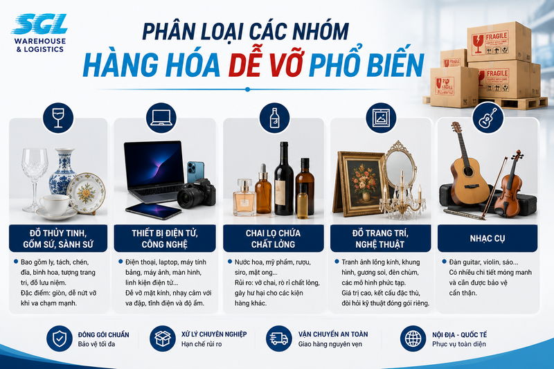 Phân loại các nhóm hàng hóa dễ vỡ phổ biến