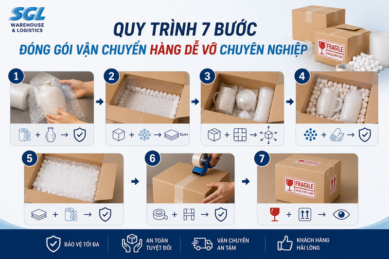 Quy trình 7 bước đóng gói vận chuyển hàng dễ vỡ chuyên nghiệp