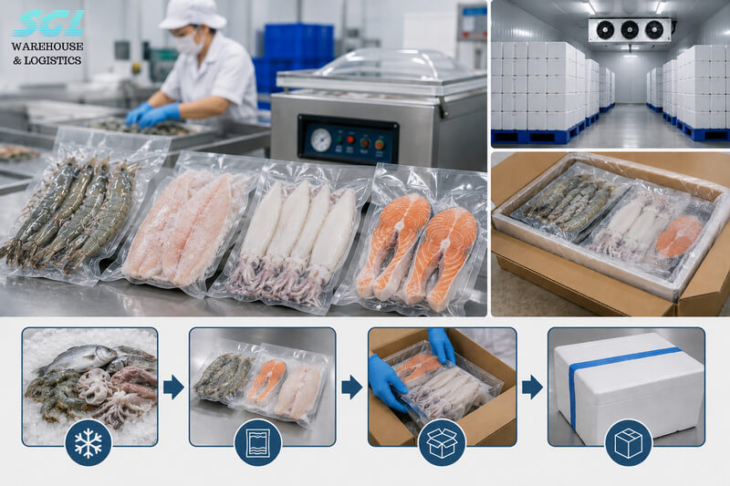Cách đóng gói thủy hải sản đông lạnh để lưu kho