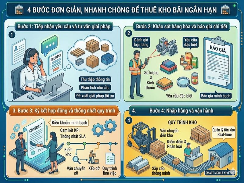 Quy trình và thủ tục thuê kho bãi ngắn hạn đơn giản, nhanh chóng
