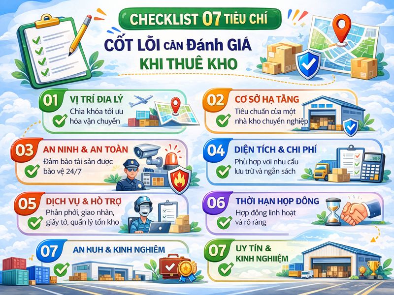 Checklist 07 tiêu chí cốt lõi cần đánh giá khi thuê kho